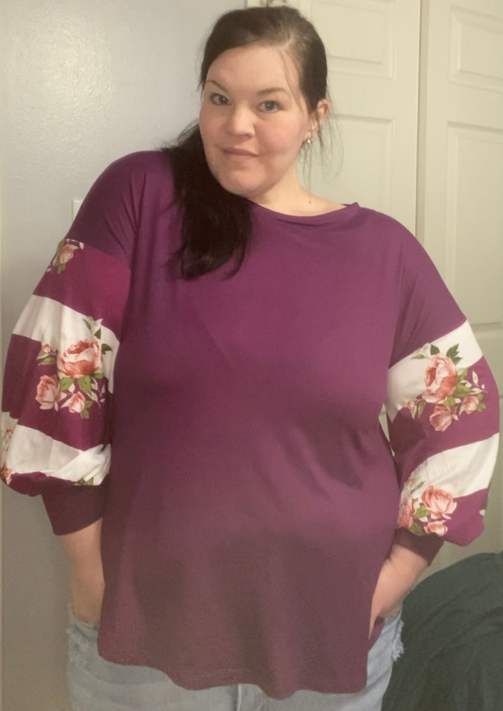 Plum Floral Sleeve Blouse