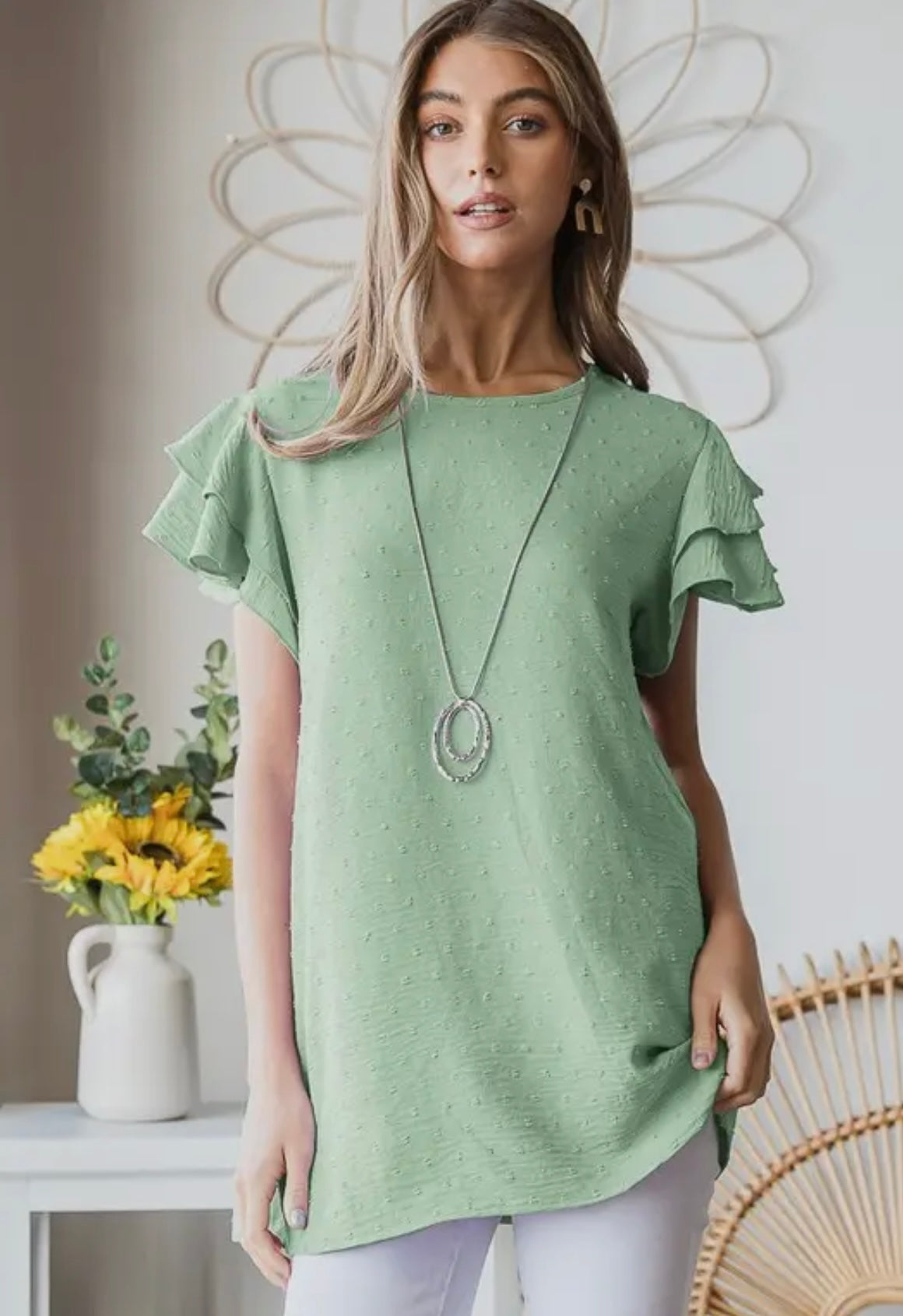 Sage Swiss Dot Blouse