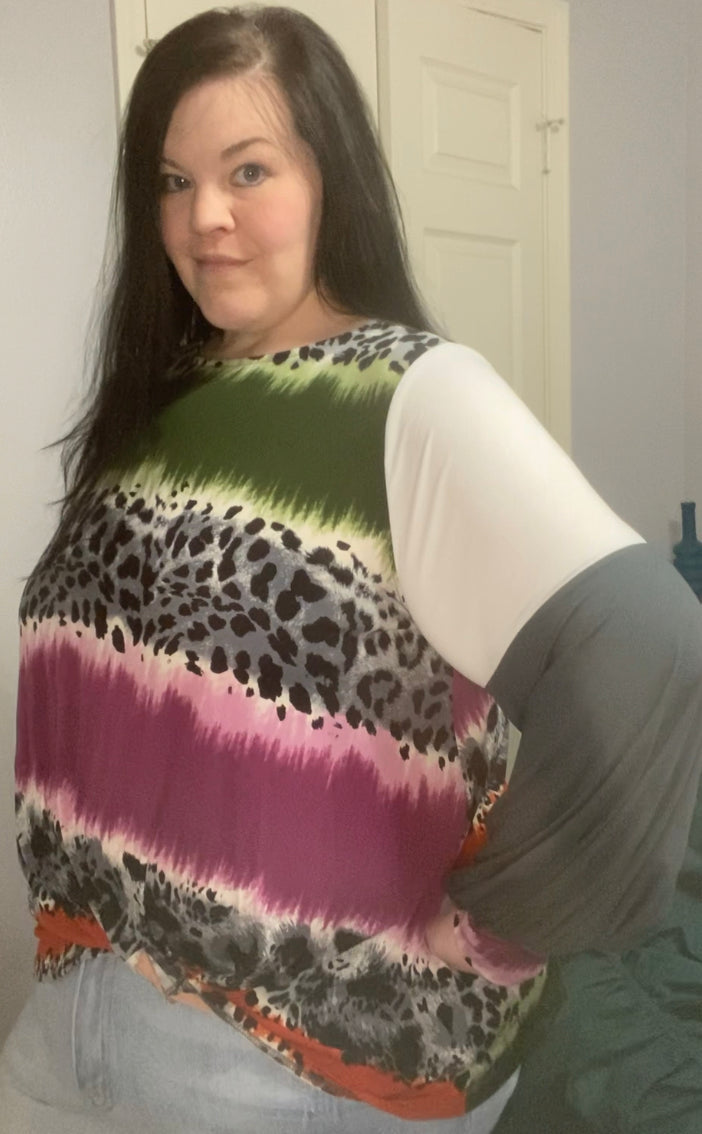 Color Block Animal Print Blouse