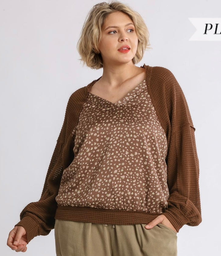 Brown Leopard Ribbed Blouse