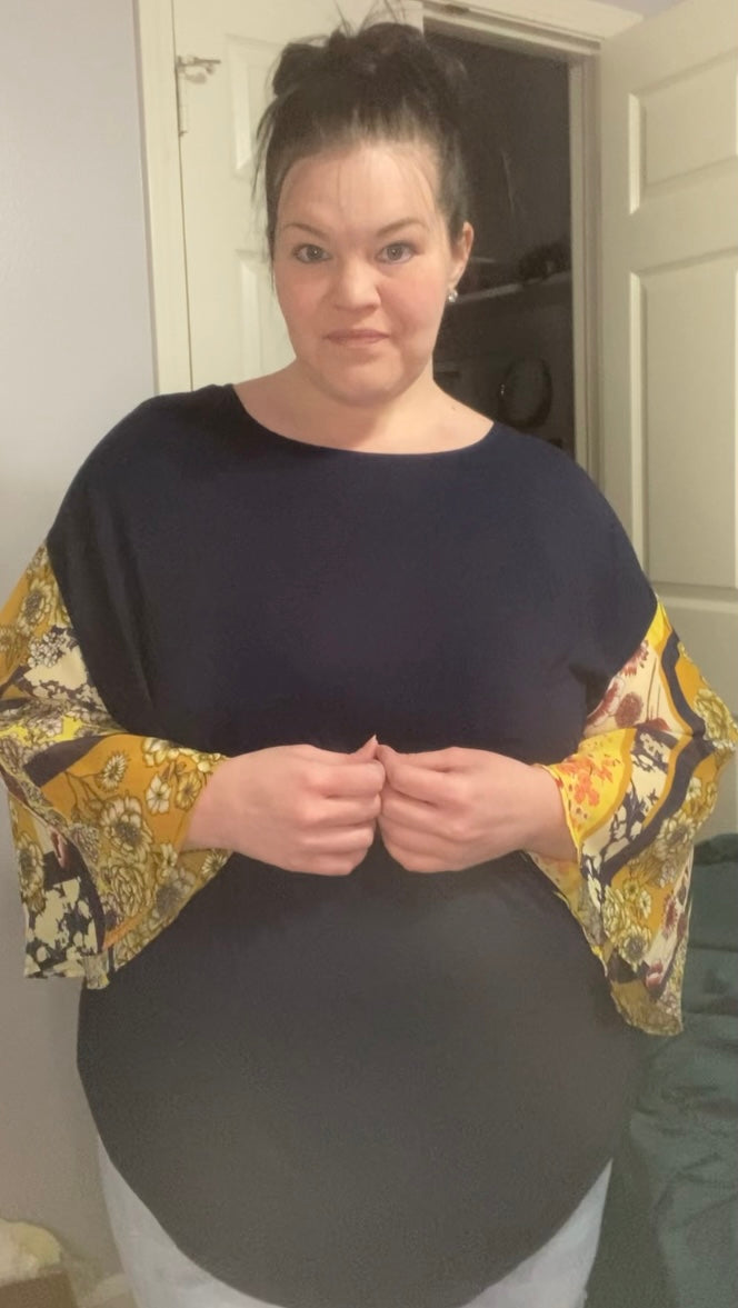 Navy Open Back Blouse