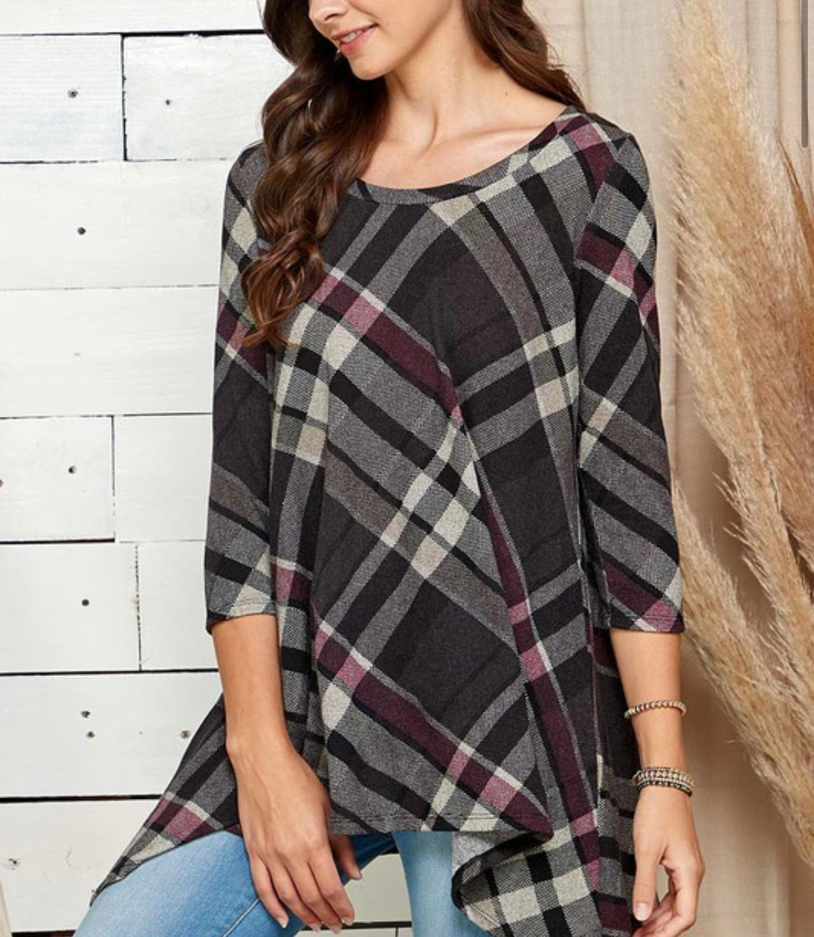 Plaid Asymetrical Blouse