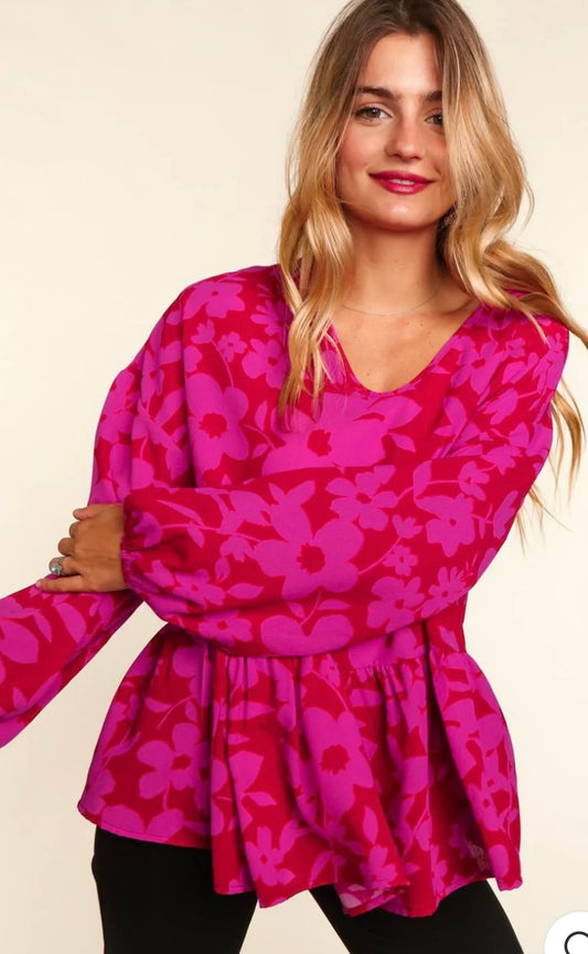 Hot Pink Floral Blouse